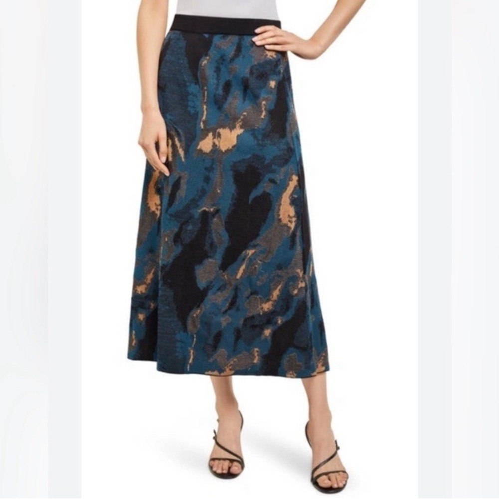 Misook Marbled Jacquard Knit Midi Skirt Womens Medium Pull On‎ Quiet Luxury NWT